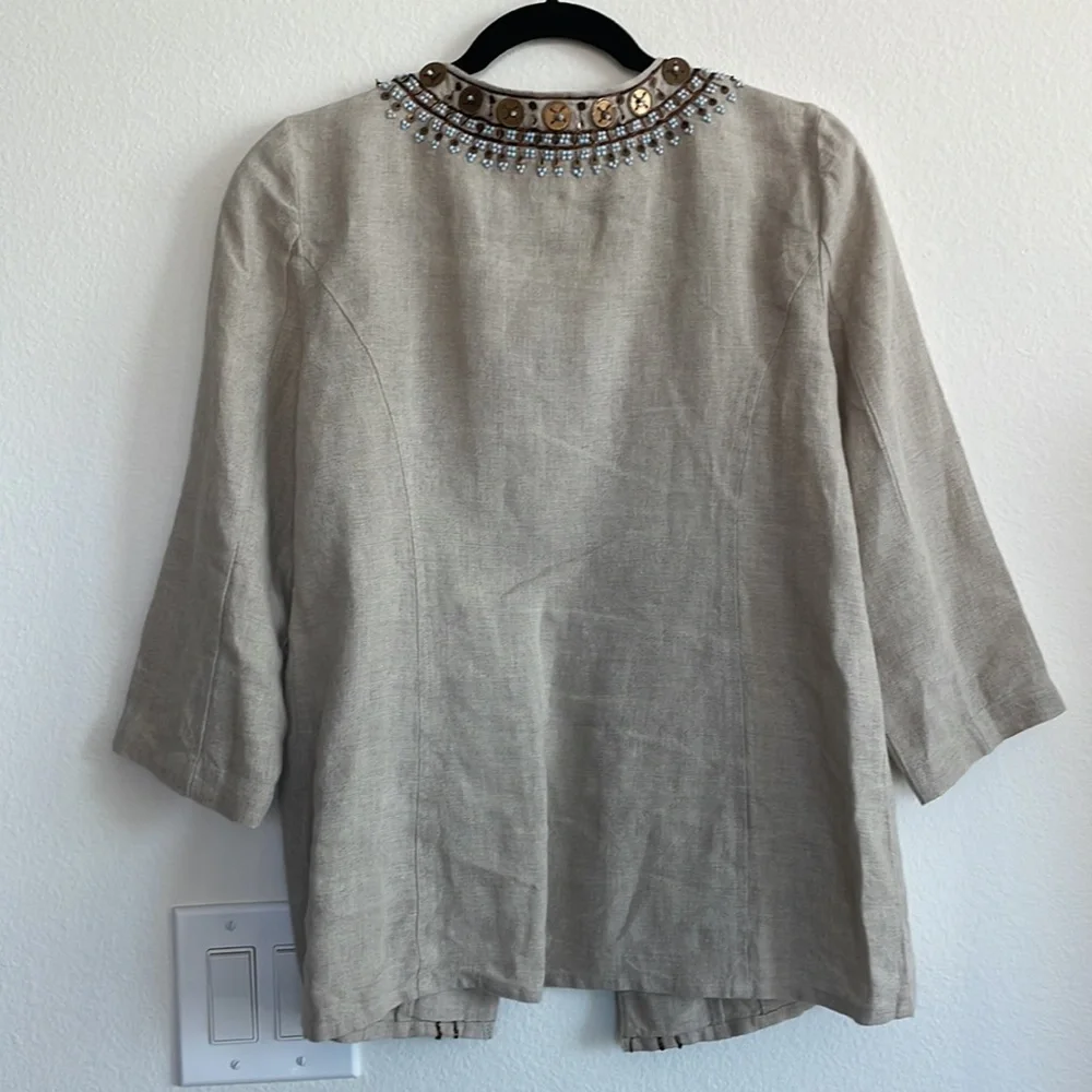 Chico’s 100% Linen 3/4 Sleeve Long Light Jacket with Beautiful Details - Picture 3 of 5